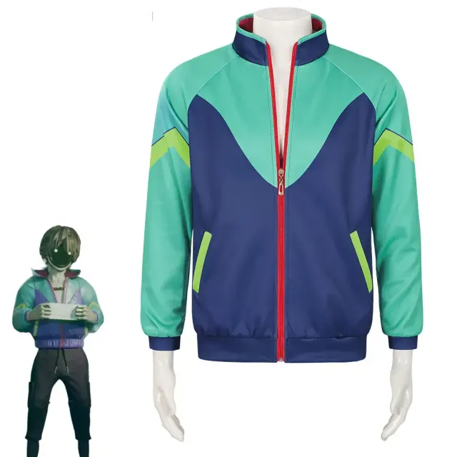 Disfraz cosplay de inspiración anime para hombre, estilo Max, con top estampado tipo chaqueta sin mangas y pantalón largo.