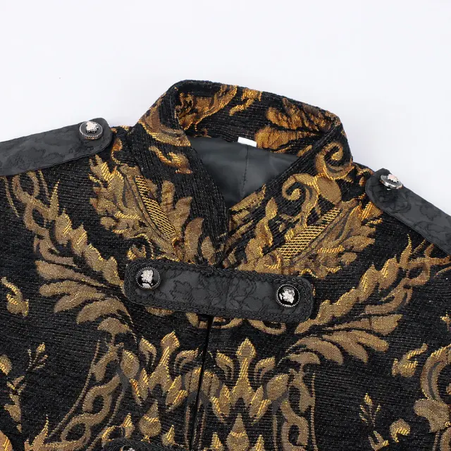 Gilet long sans manches à col montant gothique punk noir pour homme détail 5