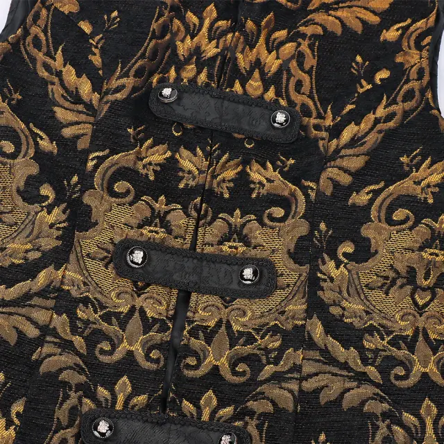 Gilet long sans manches à col montant gothique punk noir pour homme détail 6