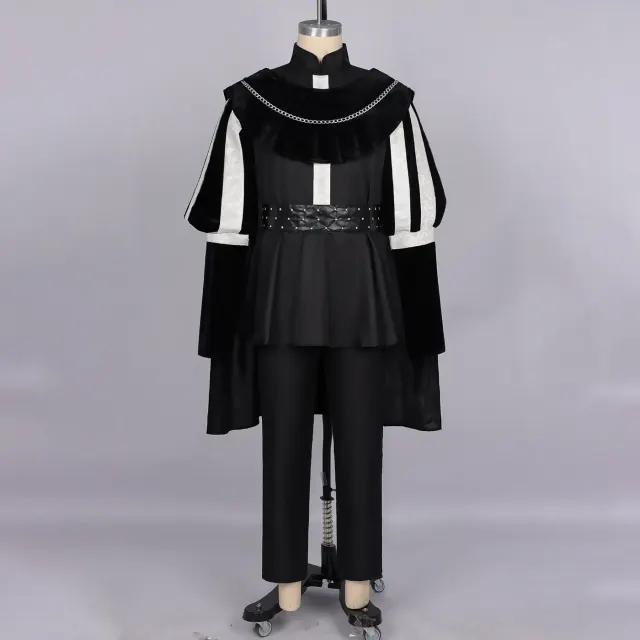 Tudor-Renaissance-Prinz-Kostüm für Herren mit Umhang in Schwarz Detail 1
