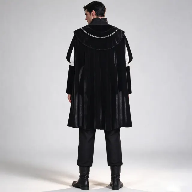 Tudor-Renaissance-Prinz-Kostüm für Herren mit Umhang in Schwarz Detail 4