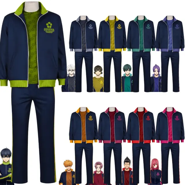Conjunto de disfraz cosplay Blue Lock Asakusa Cup para hombre con chaqueta de manga larga estampada, pantalón largo y opciones de camisa interior de cada personaje.
