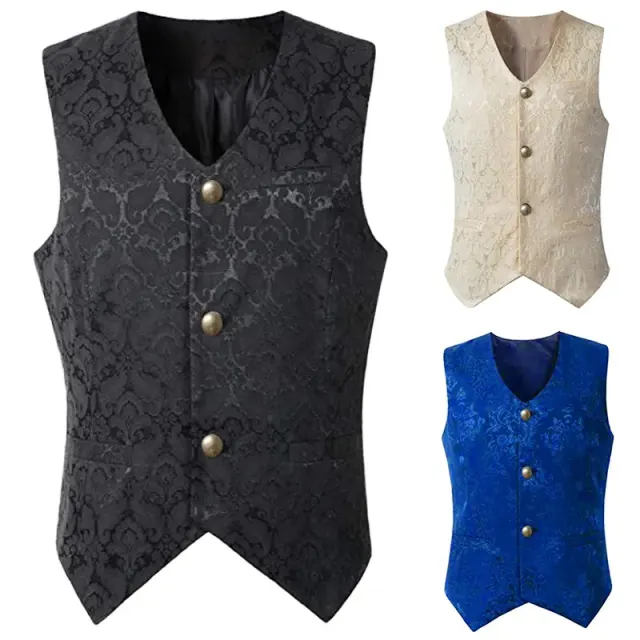 Gothic-Mittelalter-Jacquard-Weste für Herren für Bühne und Cosplay Detail 10