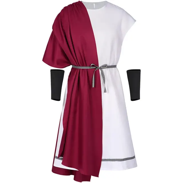 detalle de Conjunto de disfraz de toga griega romana y frac con ribete dorado para hombre 2