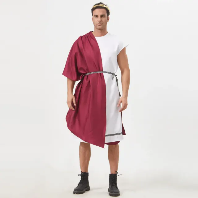 detalle de Conjunto de disfraz de toga griega romana y frac con ribete dorado para hombre 12