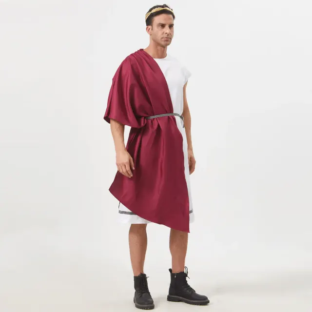 detalle de Conjunto de disfraz de toga griega romana y frac con ribete dorado para hombre 14