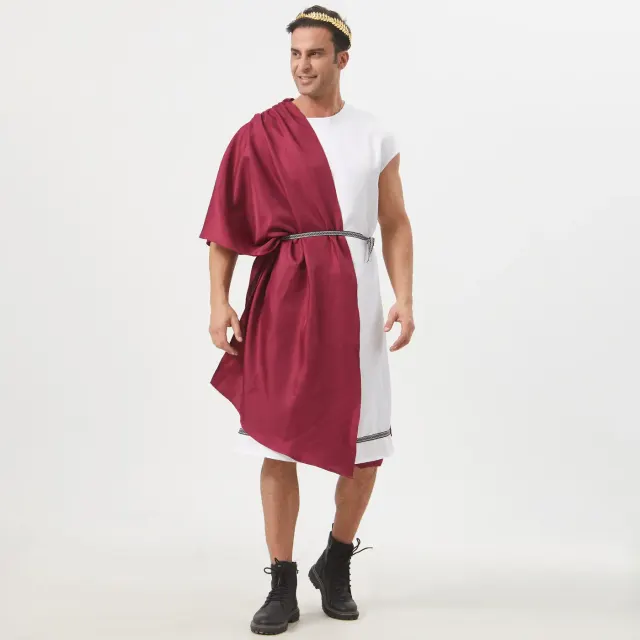 detalle de Conjunto de disfraz de toga griega romana y frac con ribete dorado para hombre 15