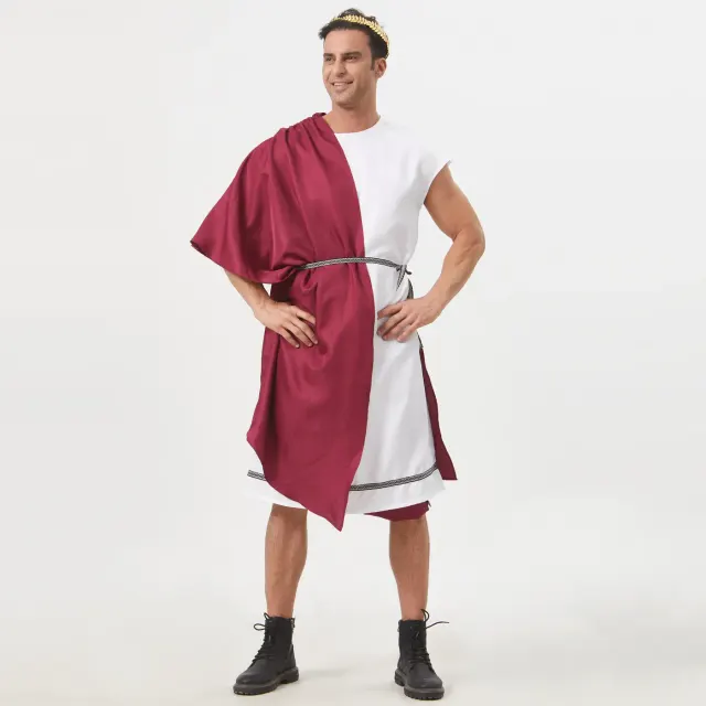 detalle de Conjunto de disfraz de toga griega romana y frac con ribete dorado para hombre 16