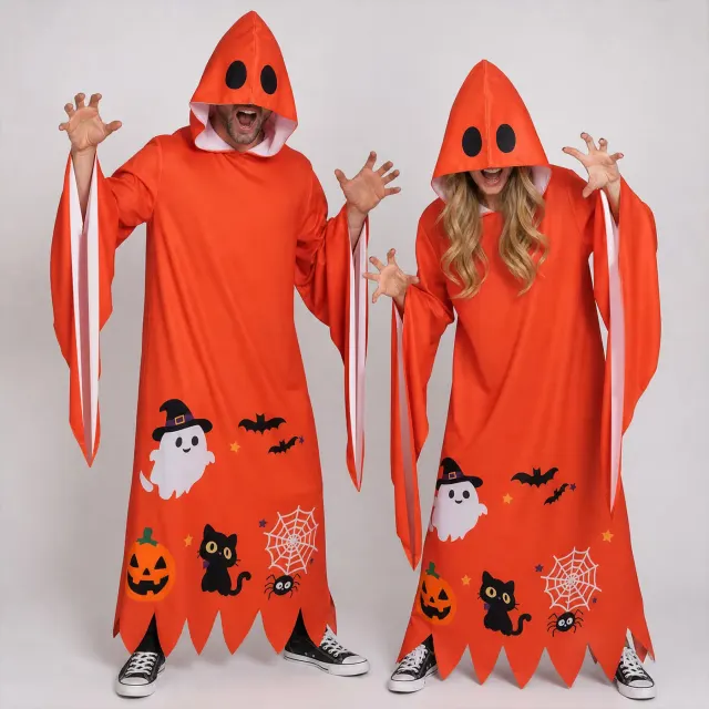 Robe-cape de cosplay citrouille d'Halloween orange avec motif imprimé pour costume pour homme.