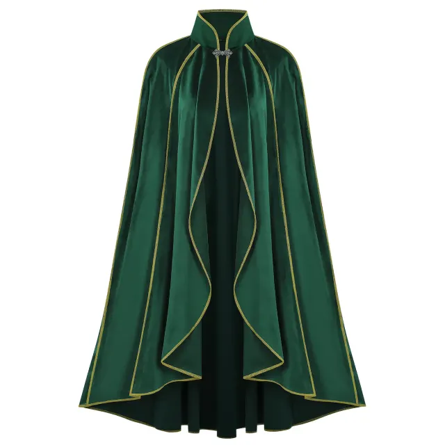 Men's Medieval Gold-Trim Long Cape for Halloween Cosplay detail 2