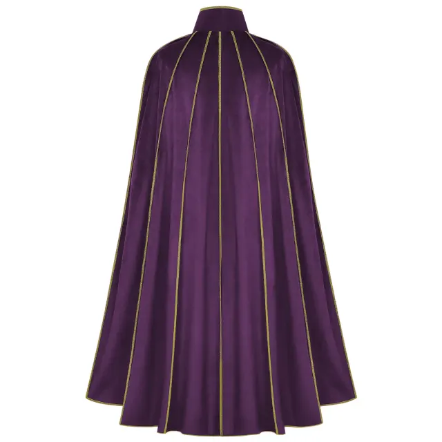 Men's Medieval Gold-Trim Long Cape for Halloween Cosplay detail 14