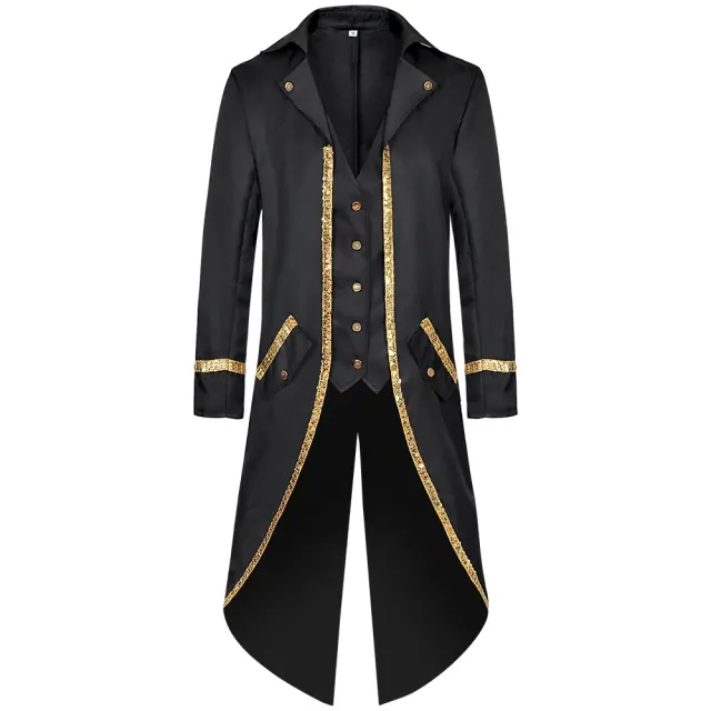 detalle de Frac medieval con ribete dorado para cosplay de Halloween para hombre 2