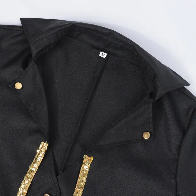 detalle de Frac medieval con ribete dorado para cosplay de Halloween para hombre 4