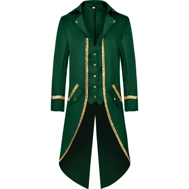 detalle de Frac medieval con ribete dorado para cosplay de Halloween para hombre 17
