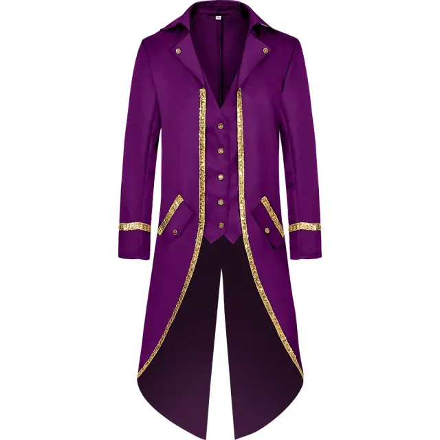 detalle de Frac medieval con ribete dorado para cosplay de Halloween para hombre 19