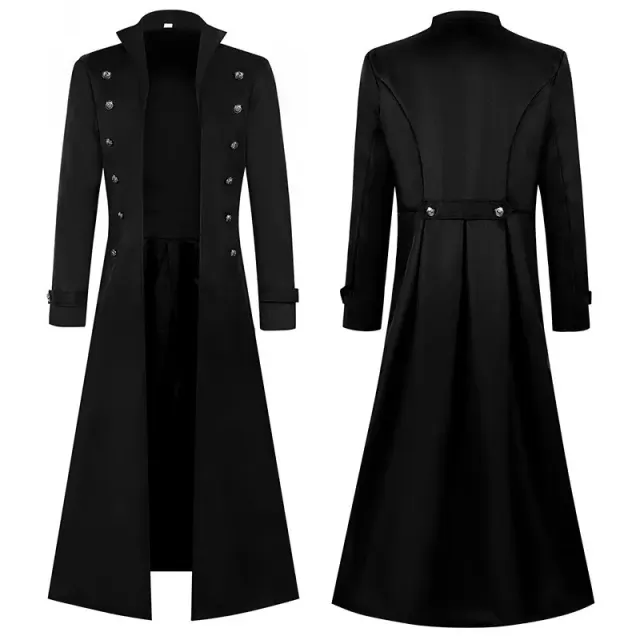 Langer mittelalterlicher Gothic-Trenchcoat für Herren für Halloween-Cosplay Detail 10