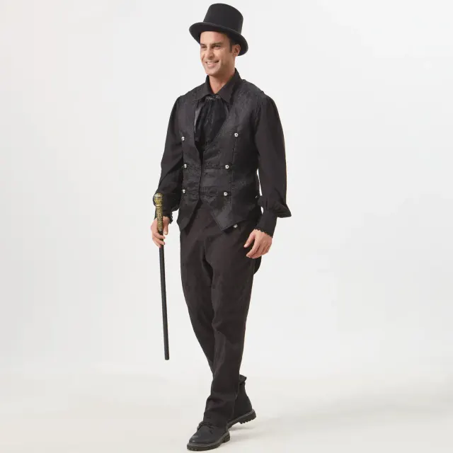 Mittelalterliches Gothic-Kostüm mit Jacquard-Frackweste für Herren Detail 14