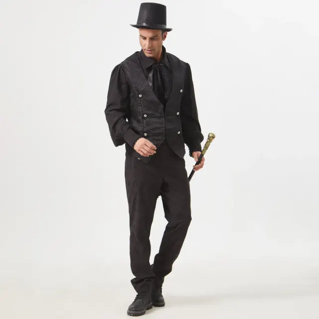 Mittelalterliches Gothic-Kostüm mit Jacquard-Frackweste für Herren Detail 16