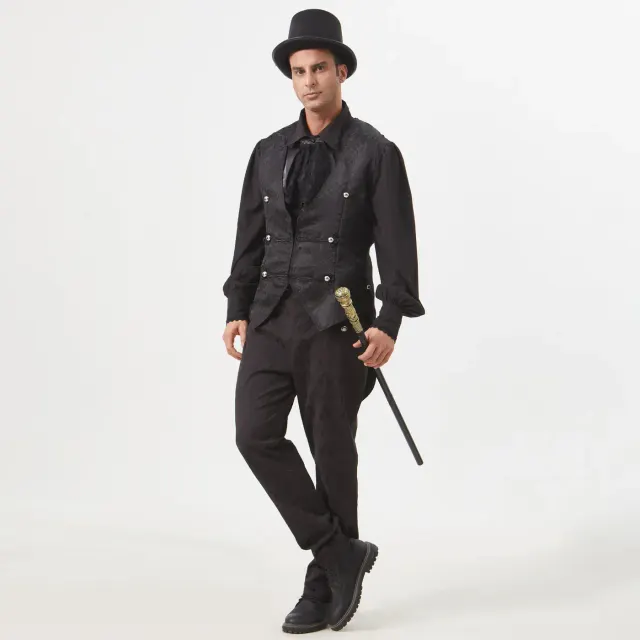 Mittelalterliches Gothic-Kostüm mit Jacquard-Frackweste für Herren Detail 18