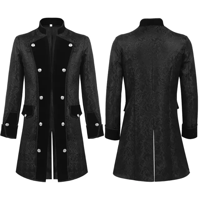 Men's Medieval Jacquard Stand-Collar Long Coat for Cosplay detail 6