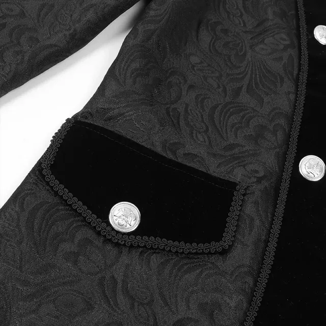 Men's Medieval Jacquard Stand-Collar Long Coat for Cosplay detail 12