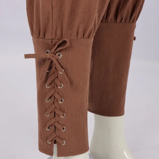detalle de Pantalones de cosplay de pirata medieval con cordones para hombre 6