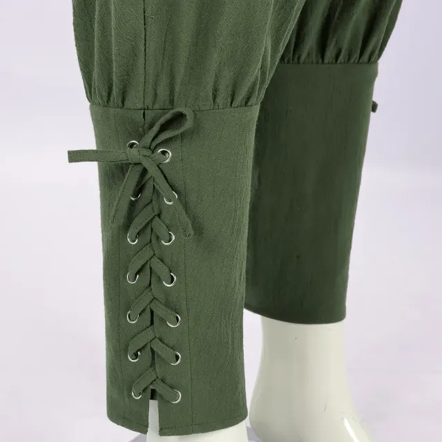 detalle de Pantalones de cosplay de pirata medieval con cordones para hombre 18