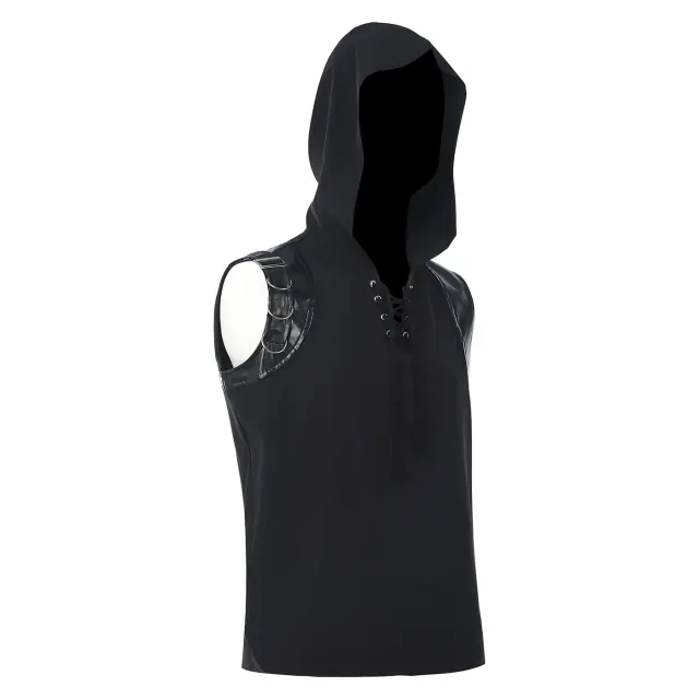 Gilet médiéval punk sans manches à capuche et lacé pour homme détail 2