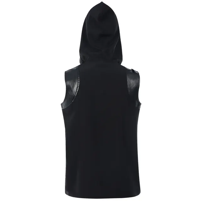 Gilet médiéval punk sans manches à capuche et lacé pour homme détail 3
