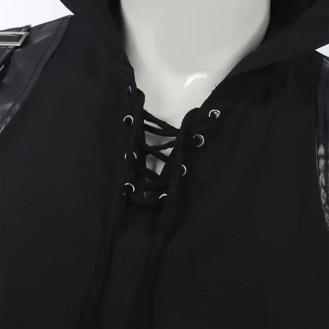 Gilet médiéval punk sans manches à capuche et lacé pour homme détail 4