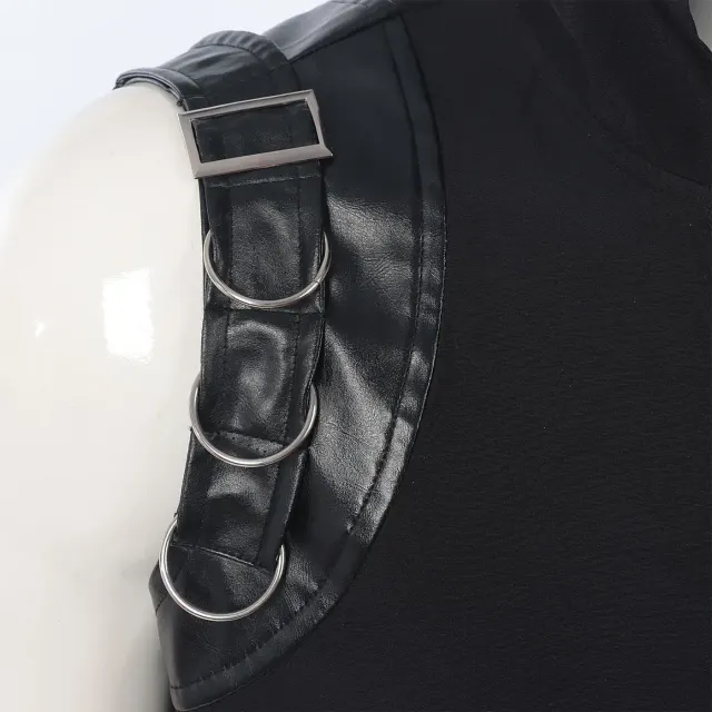 Gilet médiéval punk sans manches à capuche et lacé pour homme détail 7