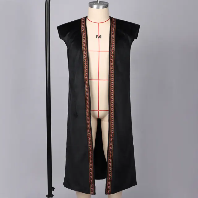 Men's Pirate Embroidered Long Vest Medieval Cosplay Costume detail 1