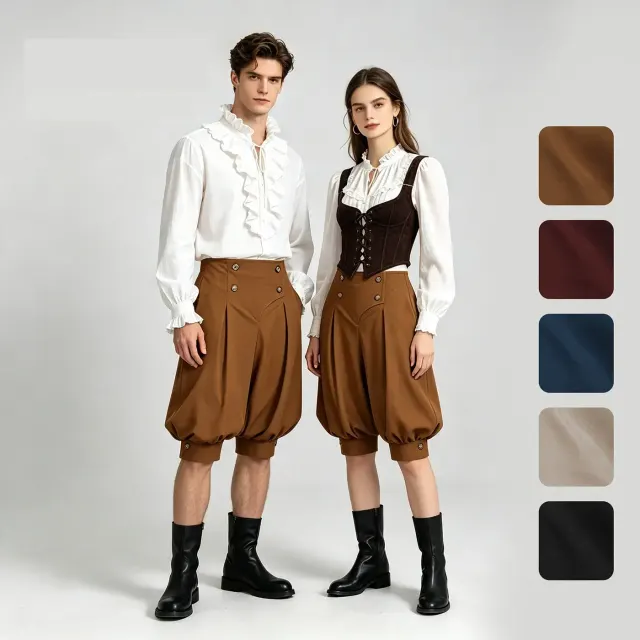 Piraten-Pumphose für Herren mit hoher Taille und doppelreihiger Front, konzipiert für Halloween- und Cosplay-Kostüme.