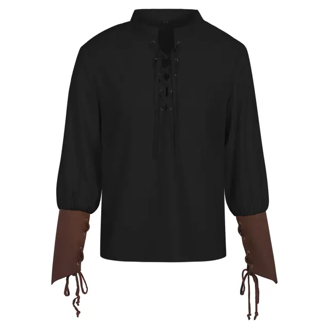 Men's Pirate Shirt and Vest Renaissance Halloween Costume Set detail 1