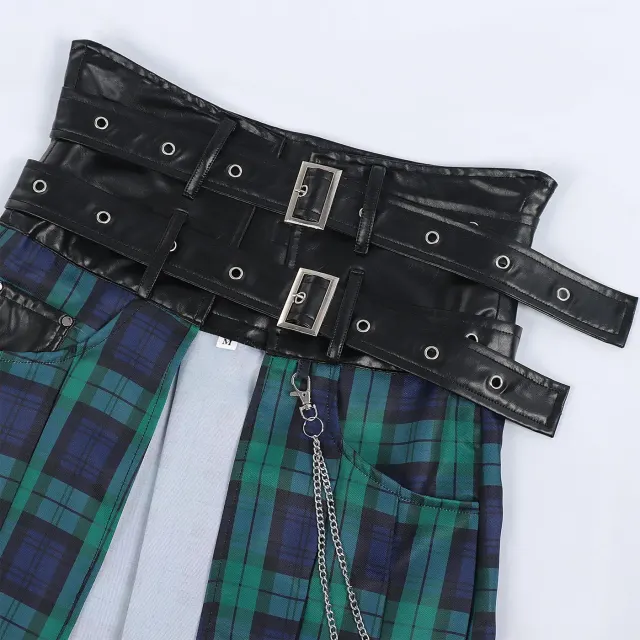 Herren-Faltenrock mit Gothic-Karomuster für Cosplay und Bühne Detail 4