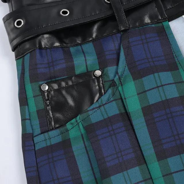 Herren-Faltenrock mit Gothic-Karomuster für Cosplay und Bühne Detail 6