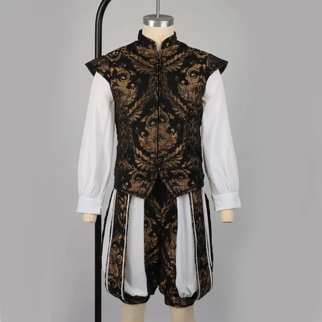 Ensemble médiéval Renaissance pour homme avec gilet à double couche et short bouffant détail 1