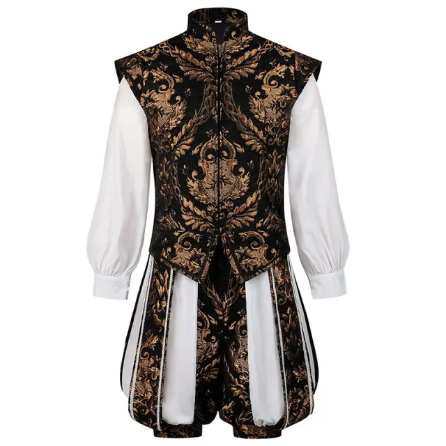 Ensemble médiéval Renaissance pour homme avec gilet à double couche et short bouffant détail 2