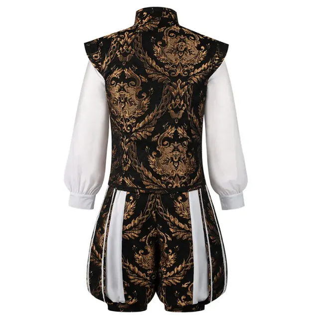 Ensemble médiéval Renaissance pour homme avec gilet à double couche et short bouffant détail 3