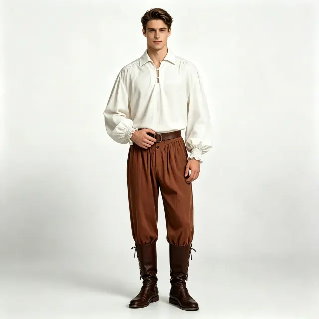 Camisa de manga larga de estilo Renacimiento para hombre, con cuello en V con volantes y detalles de botones anudados, diseñada para cosplay medieval, pirata o de vampiro.