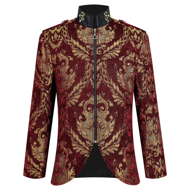 detalle de Chaqueta cosplay con cuello alto de estilo corte Tudor del Renacimiento para hombre 9