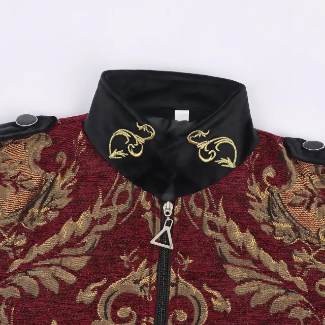 detalle de Chaqueta cosplay con cuello alto de estilo corte Tudor del Renacimiento para hombre 11
