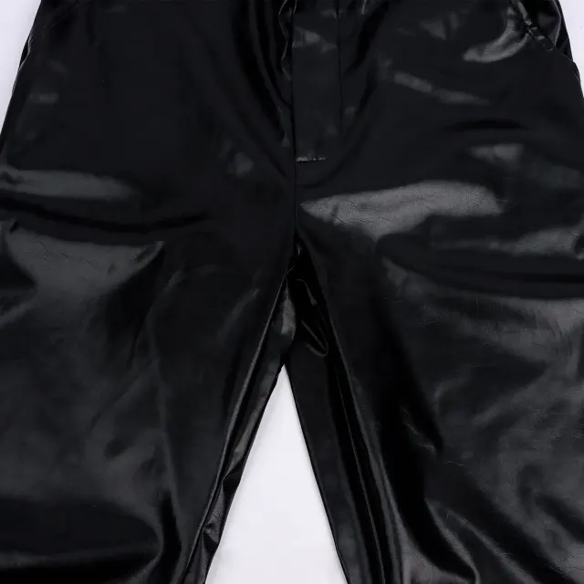 Pantalon en cuir noir rétro rock steampunk pour homme détail 6