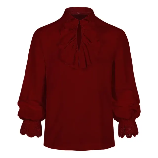 Chemise Halloween médiévale à manches longues et volants steampunk pour homme détail 6