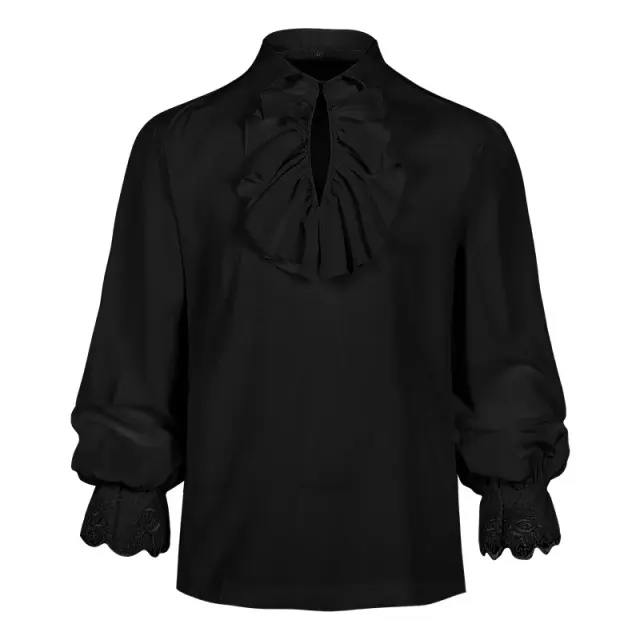 Chemise Halloween médiévale à manches longues et volants steampunk pour homme détail 7