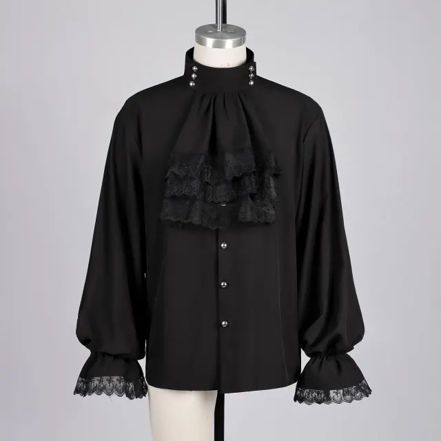 detalle de Camisa cosplay steampunk victoriana con flecos oscuros para hombre 1