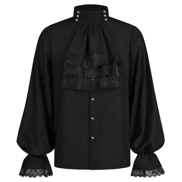 detalle de Camisa cosplay steampunk victoriana con flecos oscuros para hombre 2