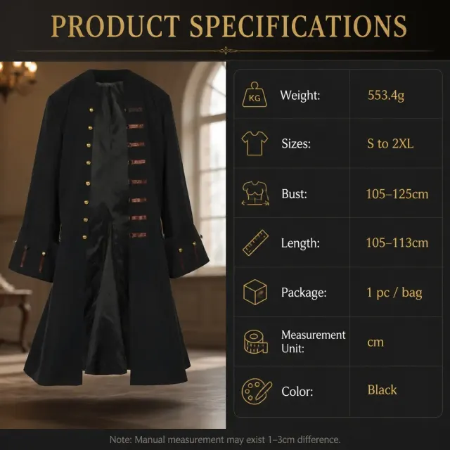 Manteau pirate et vampire vintage pour homme, cosplay Halloween détail 7