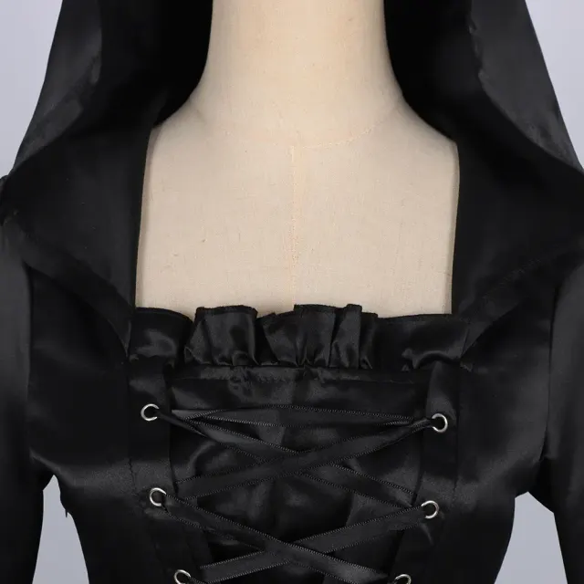 Plus Size Medieval Gothic Hooded Witch Dress for Renaissance Cosplay detail 1