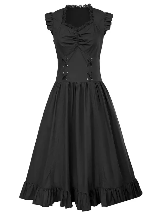 Robe à volants grande taille de style médiéval, Renaissance et victorien détail 6